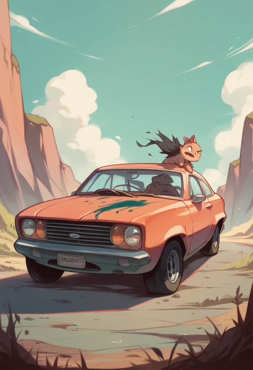 a dodge challenger srt car with kuromi drawing paint