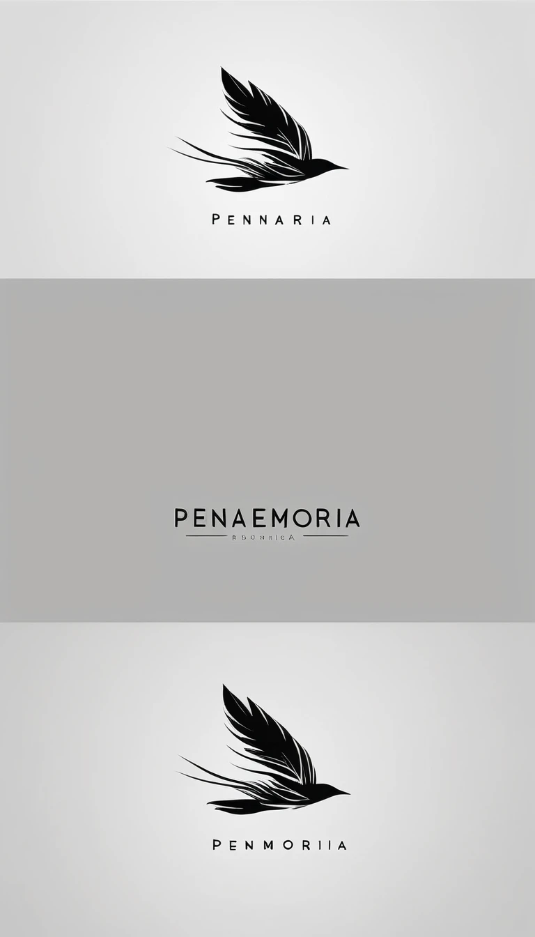 A minimal, modern, simple, cinematic logo design for the brand “Penamemoria". Create a modern, minimalistic, high-quality, logo of a feather-bird
