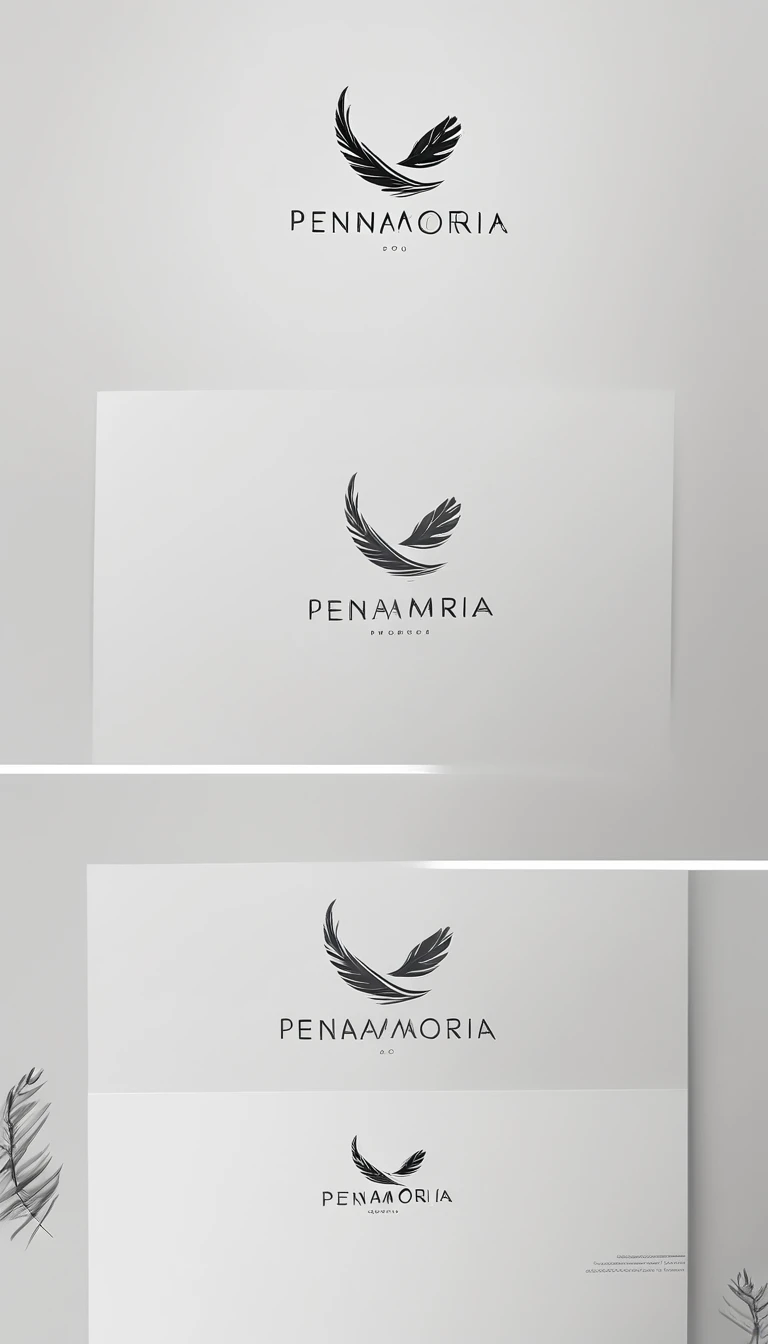 A minimal, modern, simple, cinematic logo design for the brand “Penamemoria". Create a modern, minimalistic, high-quality, logo of a feather-bird
