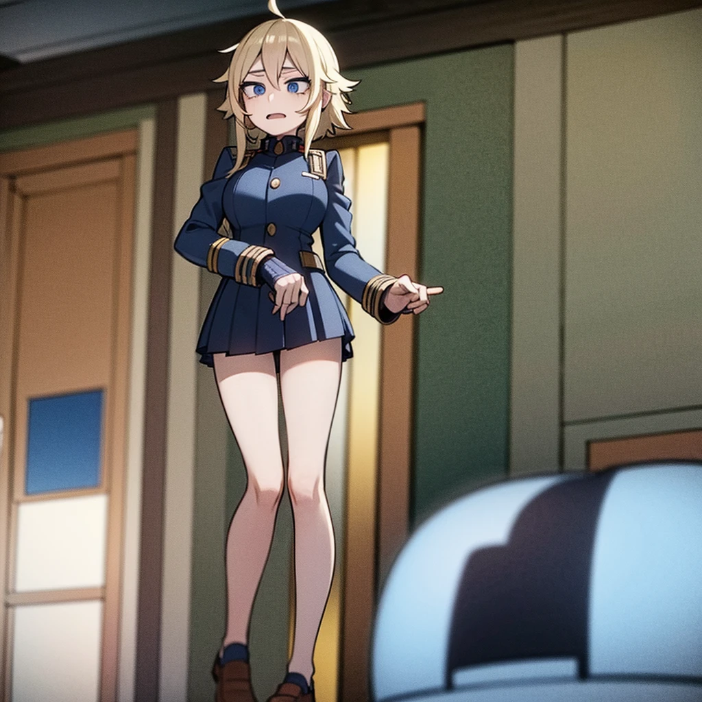 Anime My hero academia, blonde girl, phosphorescent blue eye color, uniform of the U. A