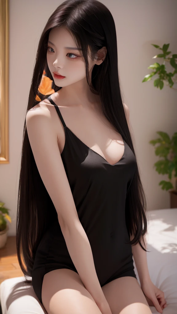 Kim Jennie, long black hair, sexy body dressed in a beautiful red dress her big breasts her beautiful face, a goddess and another of a nun who dresses