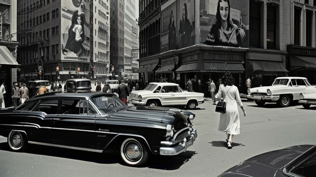 Arabian woman walking in front of a row of parked cars, New York in the 1960s, cinematic diane arbus, inspired By Ruth Orkin, inspired By Bruce Davidson, Bruce Davidson Photography, By Ruth Orkin, By Bruce Davidson, inspired by Vivian Maier, by Larry Fink, by Vivian Maier Black and White Photography