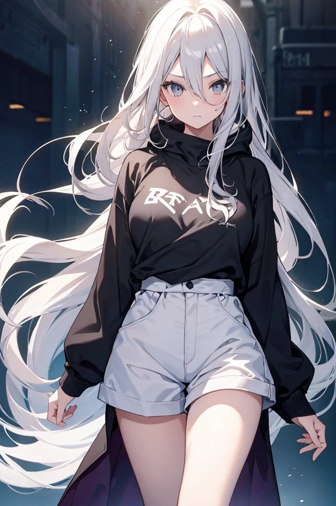 1girl, {Solitary}, Upper Body ,{{ {Watching at viewer}}}, Arms at your sides, Concept Art, white Background, simple Background, White hair, Silver gradient hair , Composite cloth, Asymmetrical clothes, Virtual YouTuber, best quality, masterpiece, Dynamic Angle, , cowboy_shooting, Watching_Back, grab, girl,Miss,woman, young,20 years old, Very long hair, Hair Flip, Silver Hair, Flowing hair, Ahog, giggle, Beautiful and delicate golden eyes, teeth, Large Breasts, Blonde eyes, White skin, hoodie, Black_shorts, Gray clothes, transparent_Background, Backlighting, absurd, high resolution, Extremely detailed,sweater,Face to face