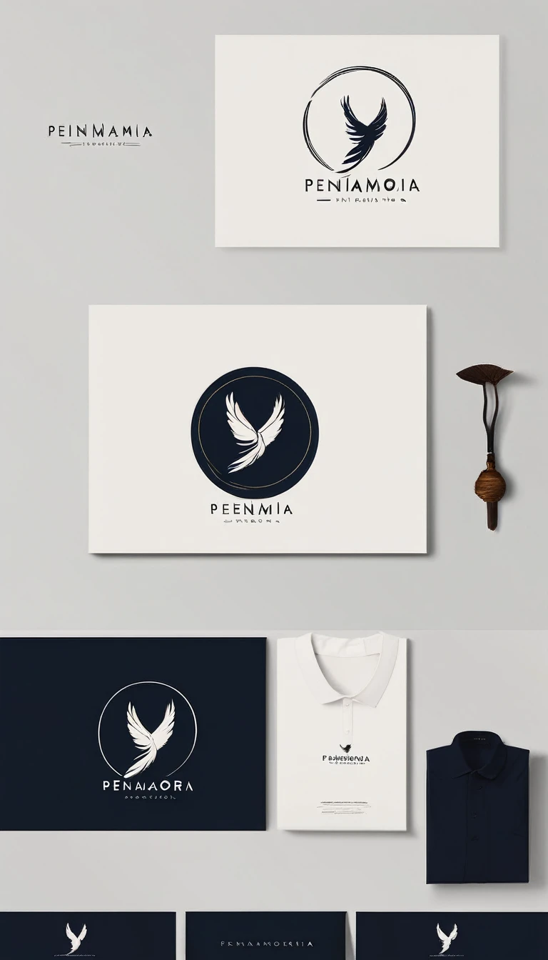 A minimal, modern, simple, cinematic logo design for the brand “Penamemoria". Create a modern, minimalistic, high-quality, logo of a boy-feather
