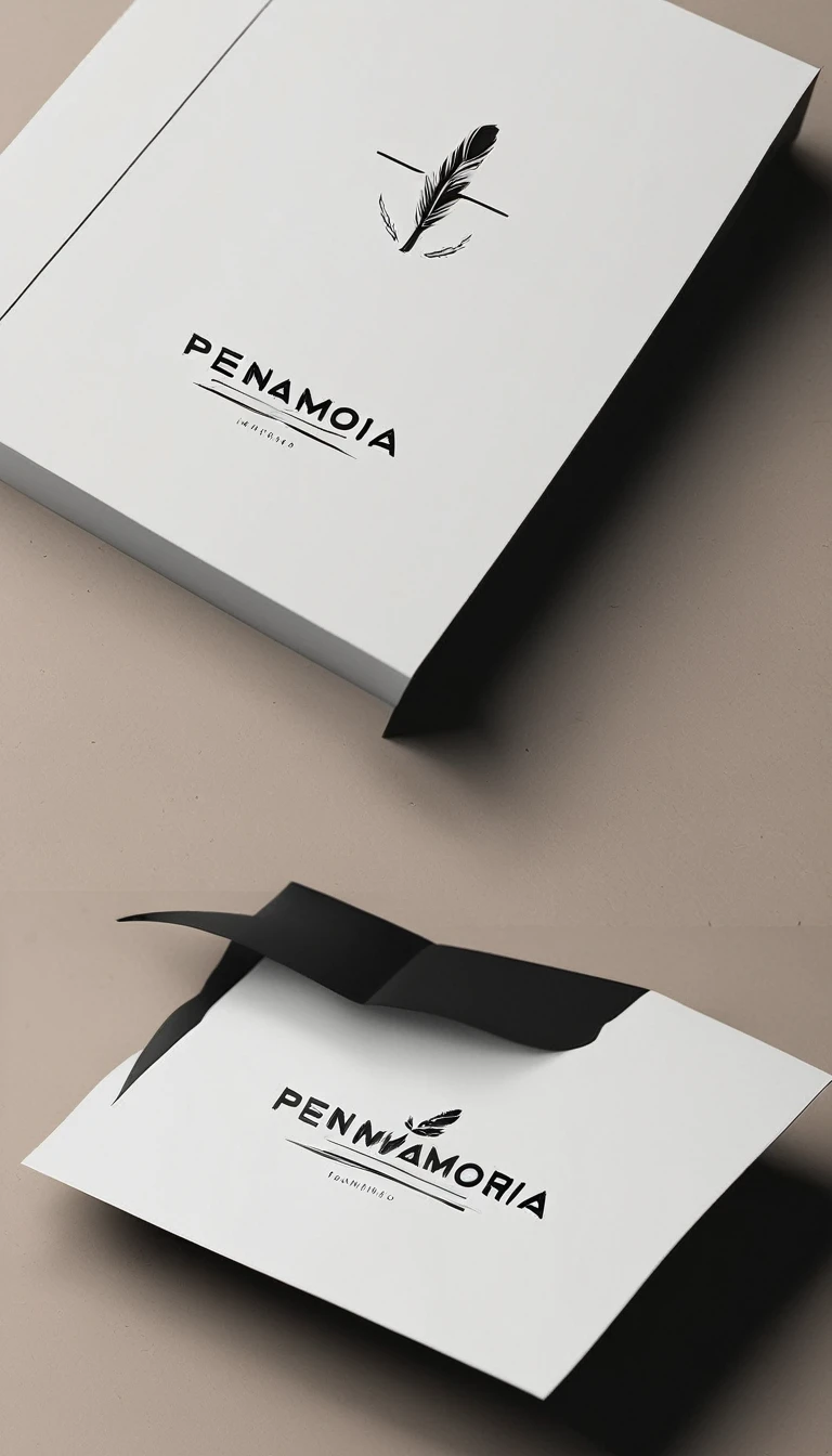 A minimal, modern, simple, cinematic logo design for the brand “Penamemoria". Create a modern, minimalistic, high-quality, logo of a boy-feather