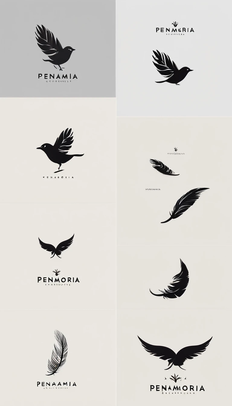 A minimal, modern, simple, cinematic logo design for the brand “Penamemoria". Create a modern, minimalistic, high-quality, logo of a boy-feather

