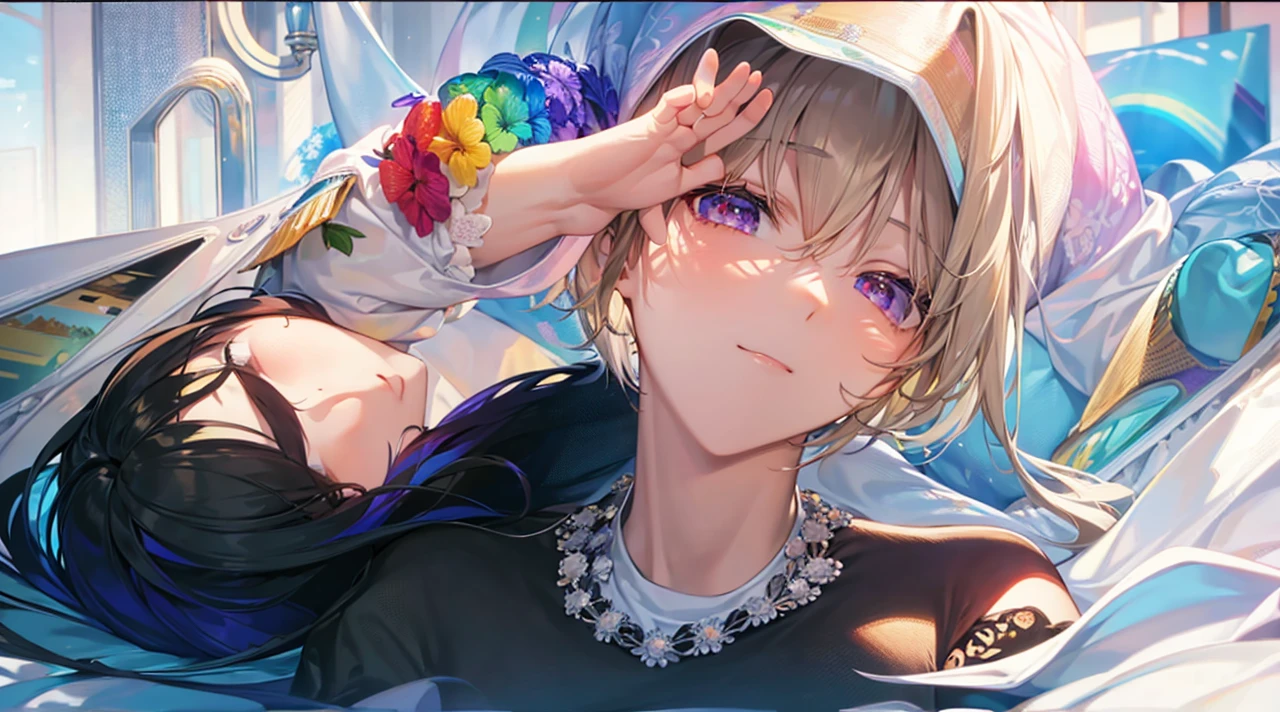 Highest quality、Masterpiece、male、Handsome、Rainbow colors