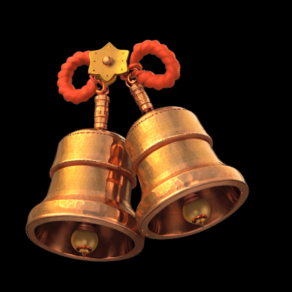 A pair of copper bells，3d，Ultra Detailed，HD，8K，Game Icon，3d，Ultra Detailed，HD，8K
