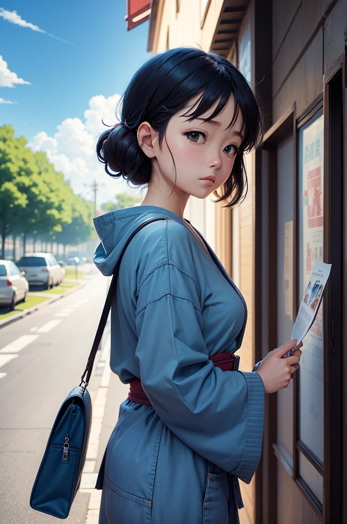work of art, best qualityer, high resolution,  Japanese blue sky lofi anime image