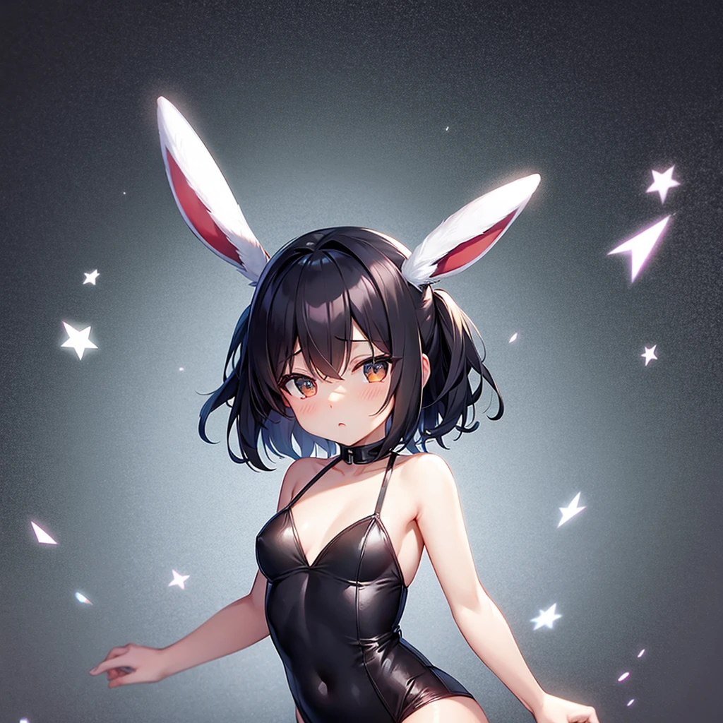 1 chica, by the chestnut, Brown eyes, bangs pulled back, pechos grandes, caderas y piernas hermosas y contorneadas, de espalda, squatting, orejas de animales, cola de animal, lingerie, :3, presumido, al aire libre, cielo nocturno, luna, bamboo,