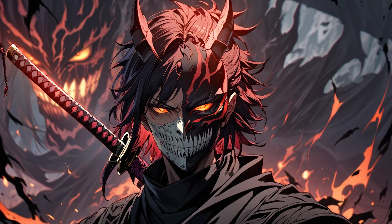 Man, orange hair, red eyes, sharp teeth, crazy face, wearing white formal wear, destruction scene, ((Intricate anime character design inspired by One Piece)), ((Stunning lighting)), ((Fine lines)), ((Stunning focus)), ((Centered character)), ((Stunning face)), ((Detailed focus)), ((Detailed background)), ((Ultra-fine 2D design)), ((Creative backdrop)), ((2D masterpiece)), ((Best quality)), ((8K anime style)), ((Full body))