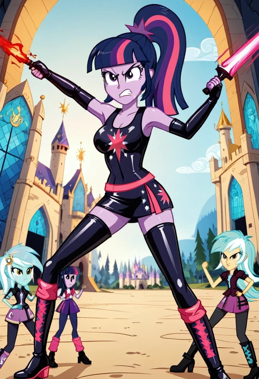 Eqg lyra  angry Black LaTeX costiumme in the castle Black. Fight Twilight sparkle 