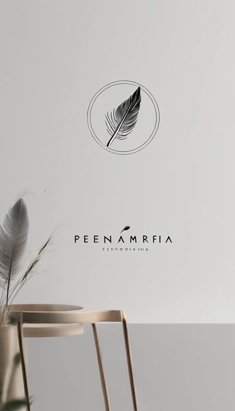 A minimal, modern, simple, cinematic logo design for the brand “Penamemoria". Create a modern, minimalistic, high-quality, logo of a feather-bird