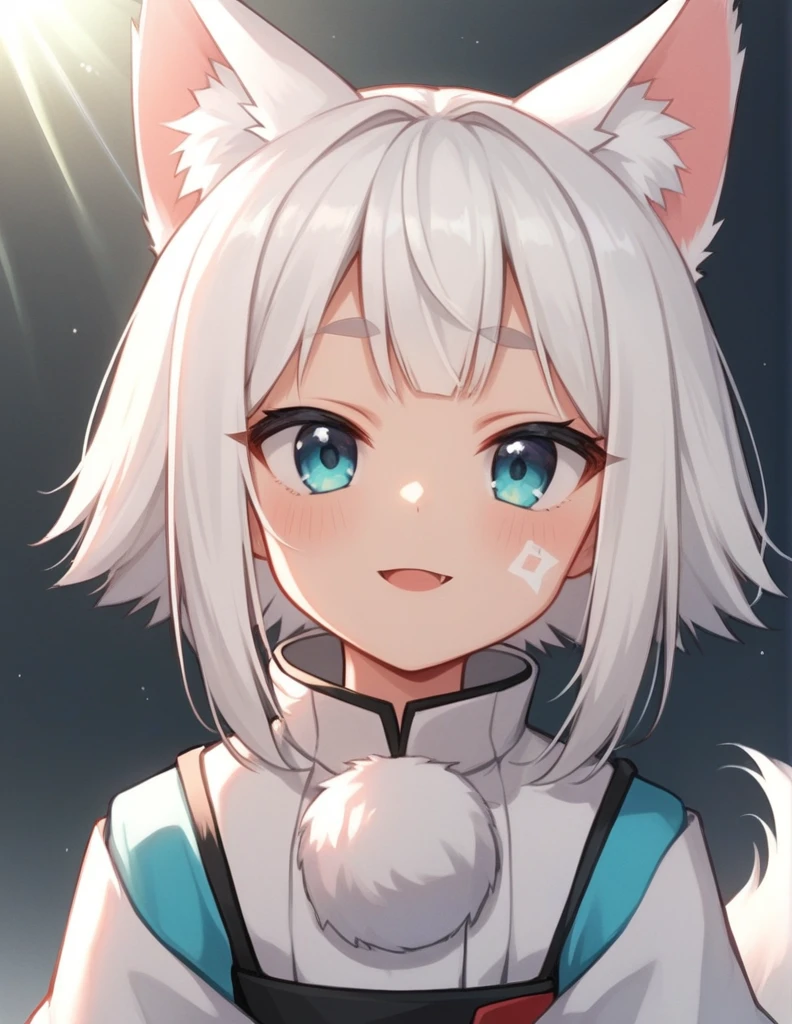 score_9, score_8_up, score_7_up, score_6_up, , source_anime, anime coloring, anime screencap,, kon, fox girl, white kimono, White hair, White Tail,, flat chest, focustreet background, sunlight, focus on face, portrait,
