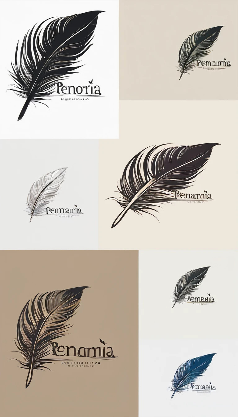 Create a minimal, modern, simple, inspirational, memorable, dream like logo design of a boy and a feather for the brand “Penamemoria".
