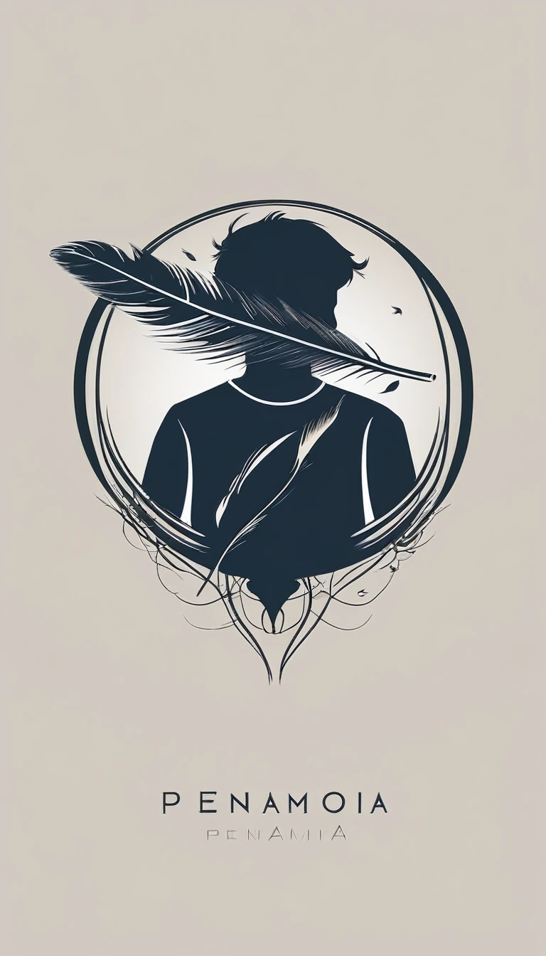 Create a minimal, modern, simple, inspirational, memorable, dream like logo design of a boy and a feather for the brand “Penamemoria".