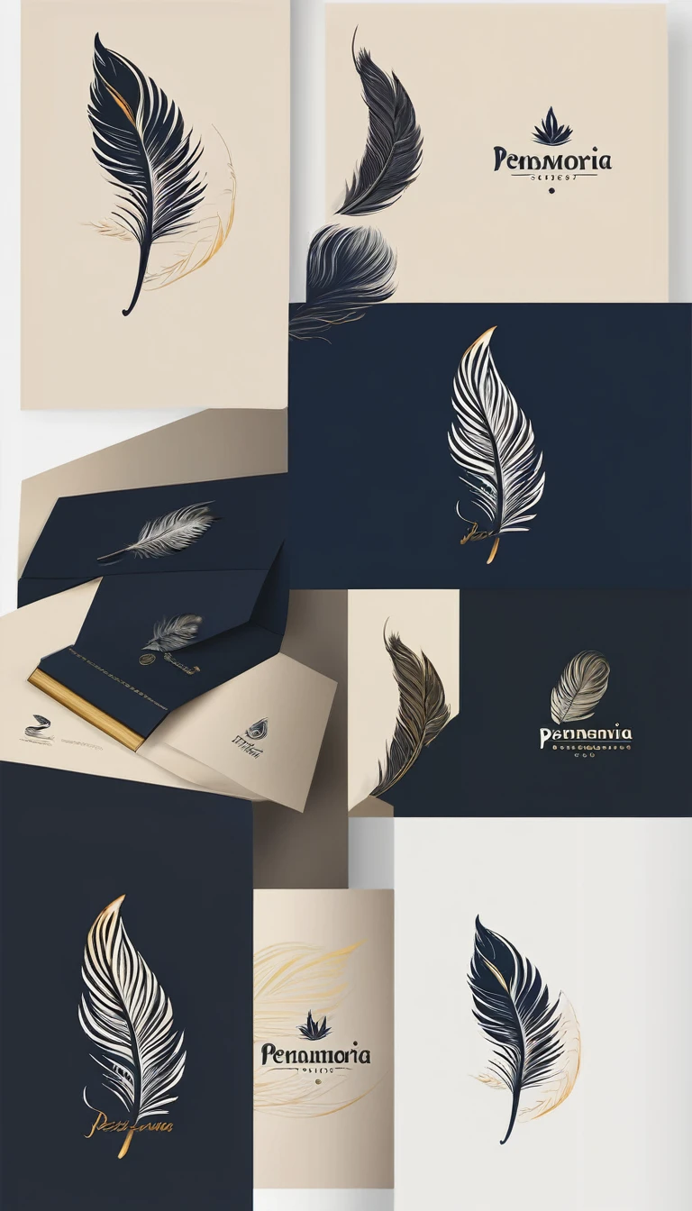 Create a minimal, modern, simple, inspirational, memorable, dream like logo design of a boy and a feather for the brand “Penamemoria".