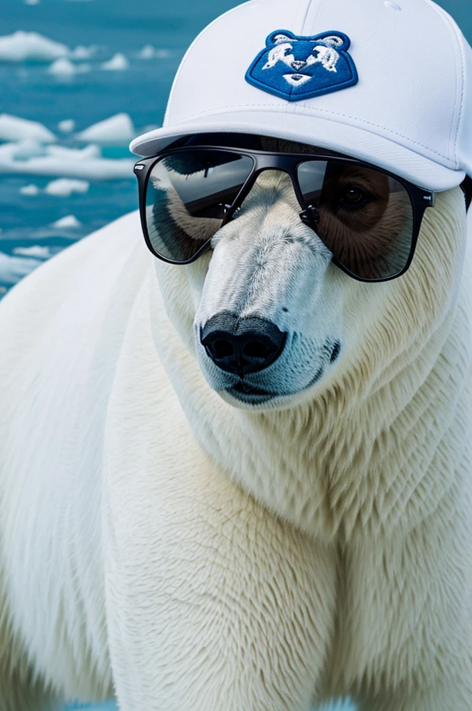 Polar Bear with glasses and a baseball cap
