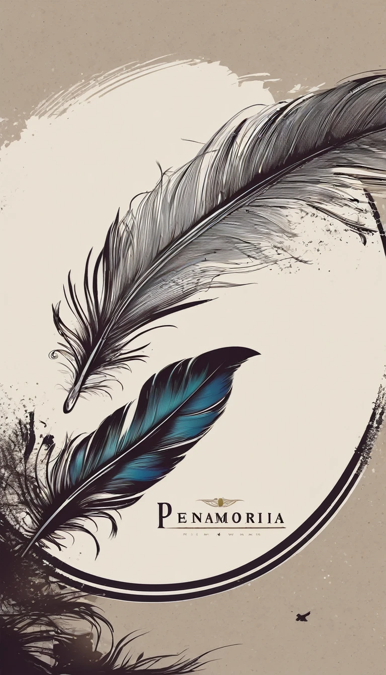 Create a minimal, modern, simple, inspirational, memorable, dream like logo design of a boy and a feather for the brand “Penamemoria".