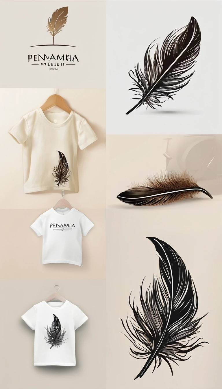 Create a minimal, modern, simple, inspirational, memorable, dream like logo design of a boy and a feather for the brand “Penamemoria".