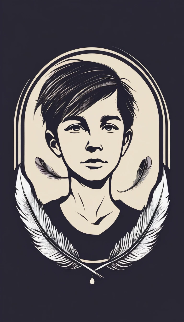 Create a minimal, modern, simple, inspirational, memorable, dream like logo design of a boy and a feather for the brand “Penamemoria".