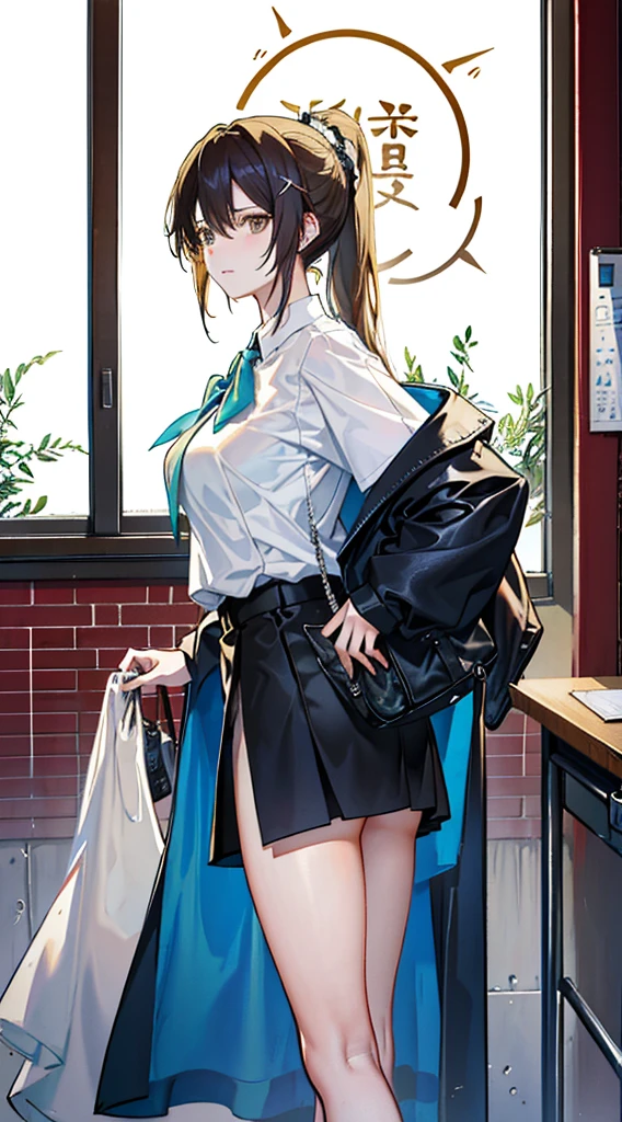 noon, In class, Two female proctors walked into the classroom, Holding a top secret document bag, Two people wearing white T-shirts、Extra large breasts, Beautiful breasts, Big Ass, Long hair, Ponytail, Blonde hair, Long-legged female invigilator, The female proctor looked into camera, Sweating all over the body,Large areas of clothing are wet, Lof Art Style ((Xinhaicheng), CGStation Popular, Shinkai Makoto H 2160, Inspired by Border Guardians, Shinkai Makoto, plan, Guwitz's style, High-quality images, 4K, 8K, solve,((Leaning against the wall,Sideways posture))