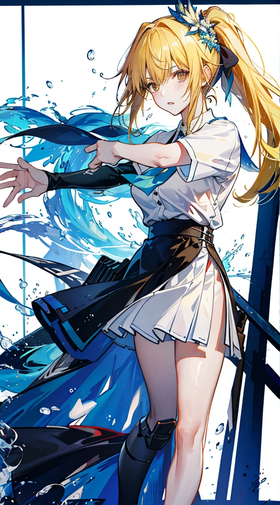 anime, blonde, light blue eye, underwear, after shover, panties, tits