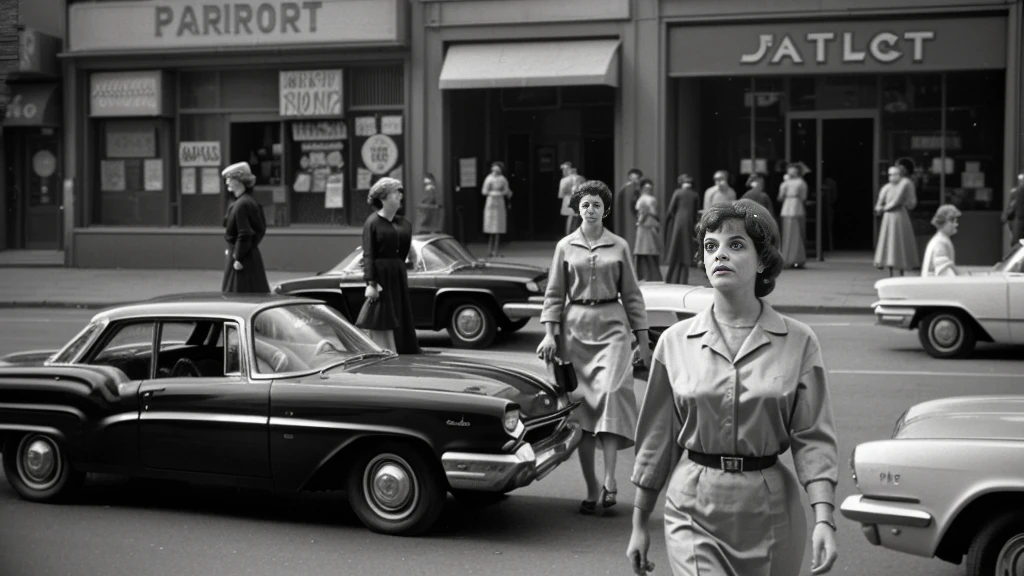 Arabian woman walking in front of a row of parked cars, New York in the 1960s, cinematic diane arbus, inspired By Ruth Orkin, inspired By Bruce Davidson, Bruce Davidson Photography, By Ruth Orkin, By Bruce Davidson, inspired by Vivian Maier, by Larry Fink, by Vivian Maier