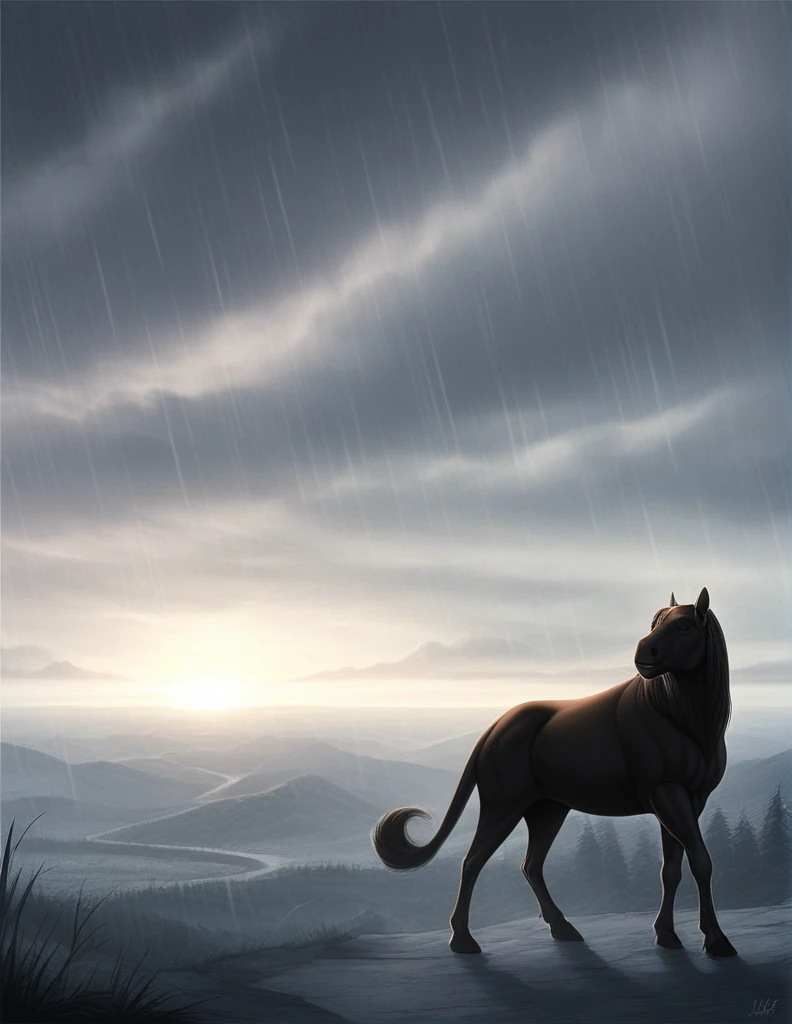 a serene countryside landscape, puddles on the ground, rain, cloudy sky, dramatic lighting, atmospheric mist, lush vegetation, vibrant colors, cinematic composition, concept art style, photorealistic, 8k, high quality, hyper detailed, masterpiece,whole body