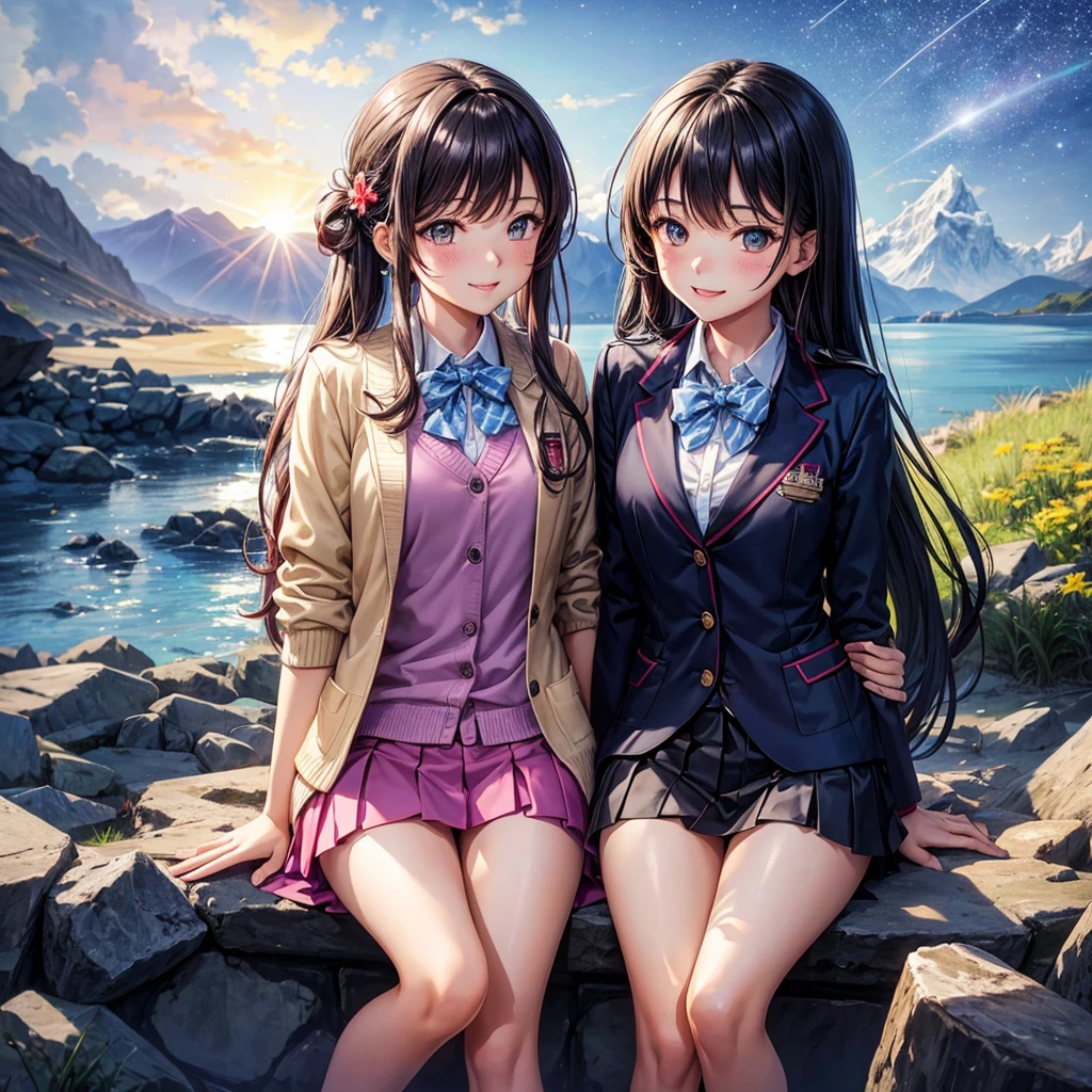 best quality,,smile,blazer,swimsuit,nepal,Uniform of the Future,Evolution of fashion,middle School girlultiple girls are depicted,harem,idol group,starry sky background,photo shoot,long hair,wearing a cardigan,beautiful girlの国,girl's paradise,highest quality,big breasts,leather jacket,happy girl,horny girl,blue eyes,perfect face,standing position,She has her bangs down,fur jacket,Beautiful eyes,smooth hair,perfect eyes,beautiful girl,Angel Girl,multicolored hair colors,naughty girl,beautiful,High-dimensional beautiful girl,Multidimensional beautiful girl,gathering,Group、,classroom,School,