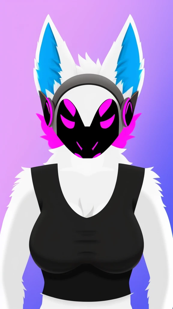 Furry protogen female anthropomorphic white fur pink eyes blue ears wearing a black tank top medium breast size profile picture