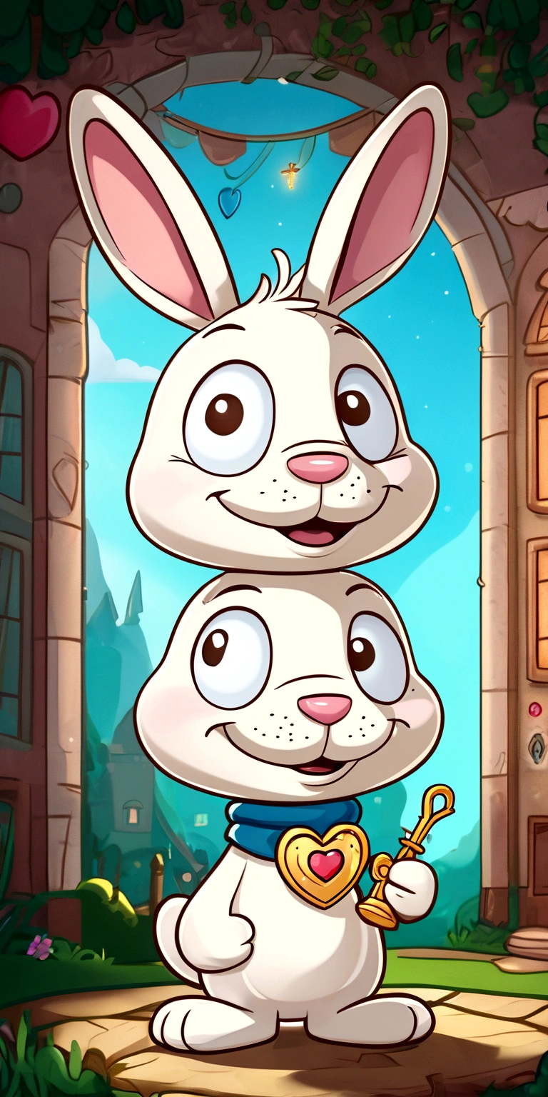 Benny the bunny holding a shiny, golden key with a heart-shaped charm.