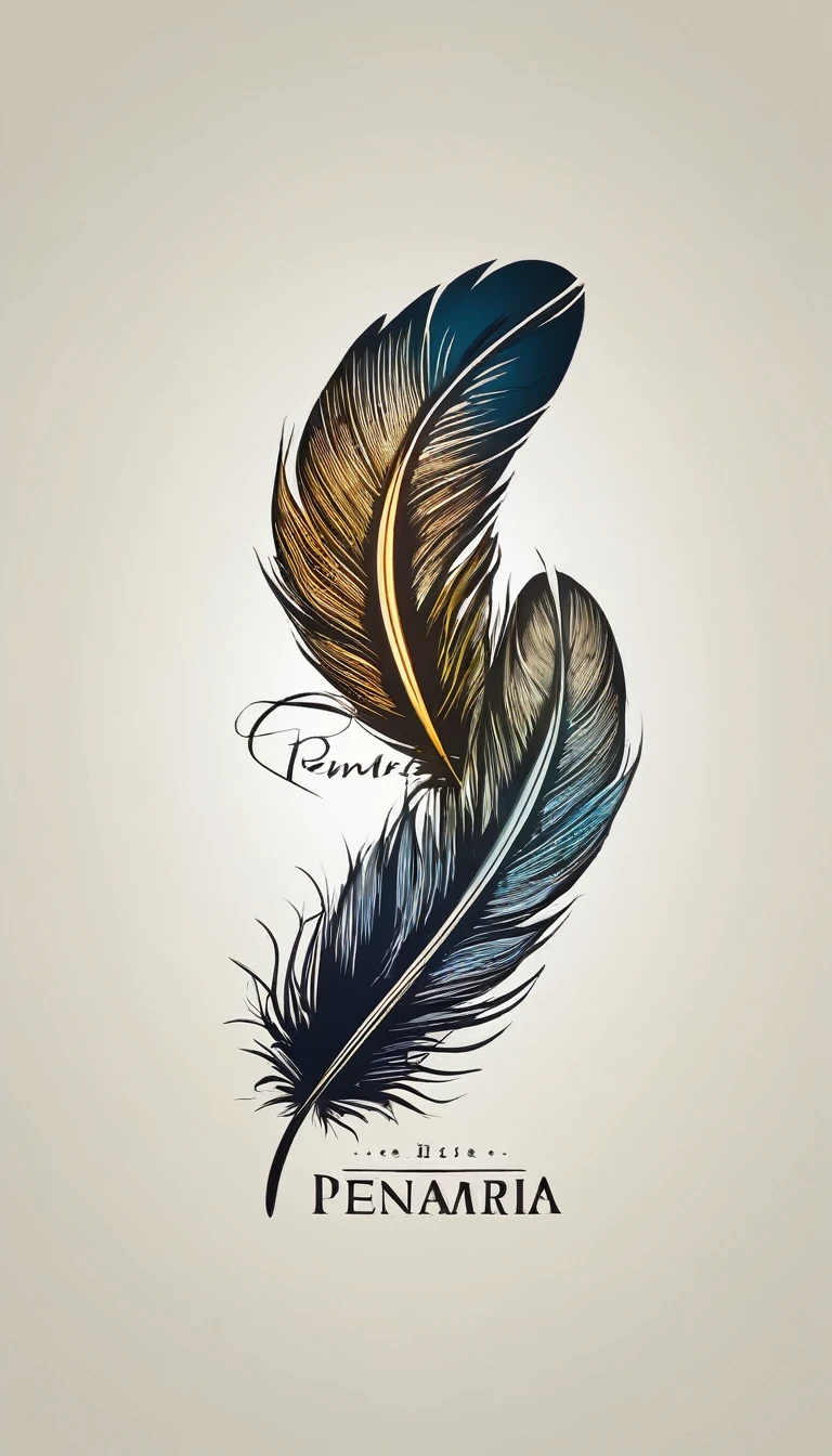 Create a minimal, modern, simple, inspirational, memorable, dream like logo design of a boy and a feather for the brand “Penamemoria".