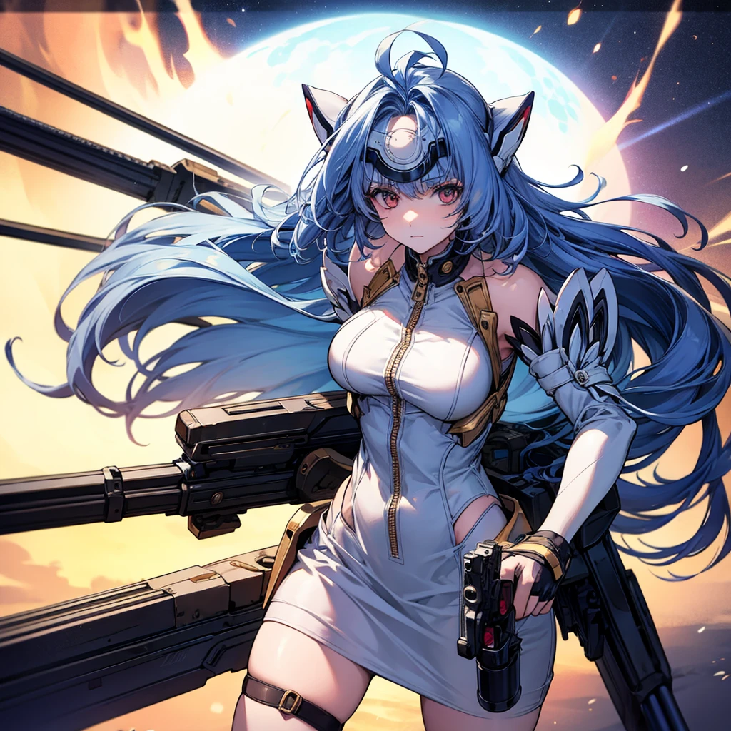 beautiful girl Hold the Gatling Gun