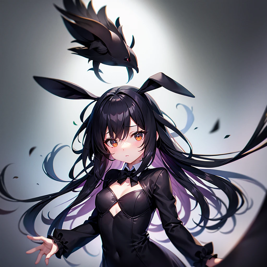 (Bunny girl),Cute little ,Tiny ,Small girl,,Childish face, Very fine clean face,Top quality,Black Hair,(Dark Room), Subtle light, Natural light,Soft lighting,Light from directly behind, (Are standing),With bust up,Front view,Black background