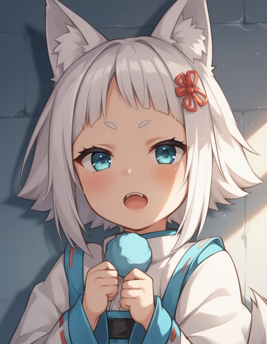 score_9, score_8_up, score_7_up, score_6_up, , source_anime, anime coloring, anime screencap,, kon, fox girl, white kimono, White hair, White Tail,, flat chest, focustreet background, sunlight, focus on face, portrait,
