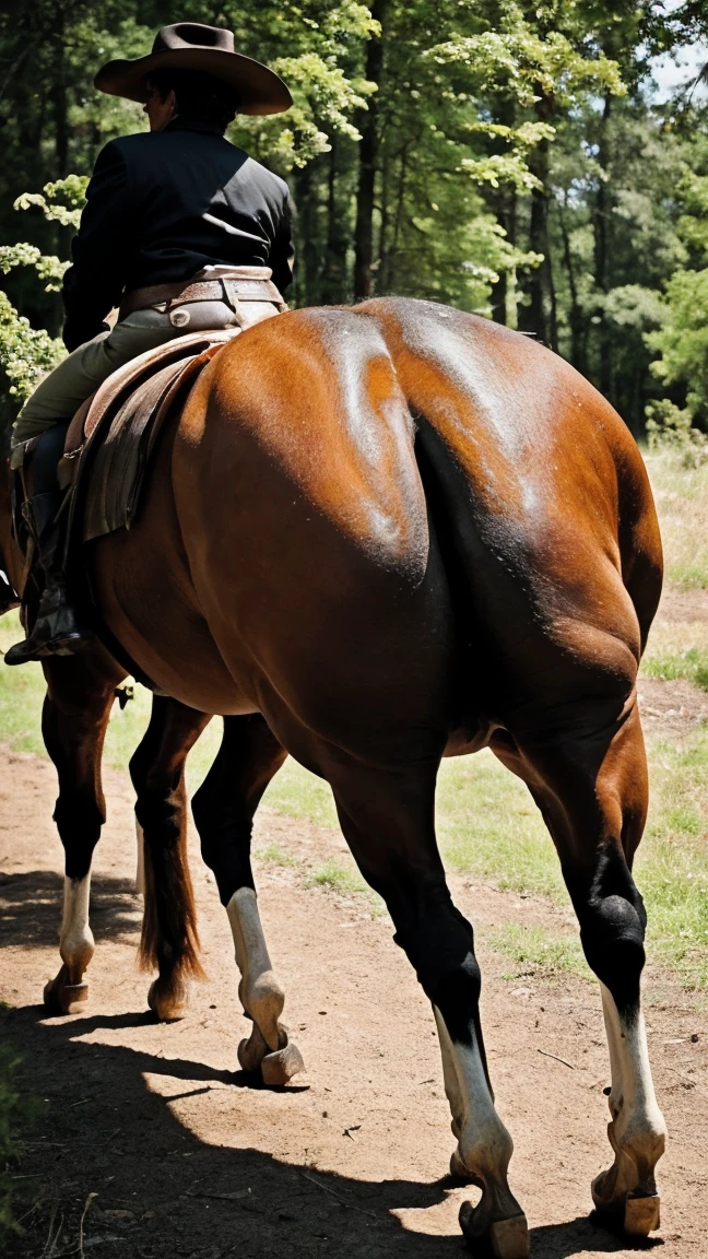 full rear view of a very large fat  very hairy black(1,100) cob type  horse stallion with 2 big lumps of horse dung (1,50) dropping to the ground out of  rectum at the centre of a big bum and sliding down legs.  huge  volume of urine pouring out of erect horse penis flooding (1,10) the ground under horse. facing away from view point - towards horizon. open rectum and anus in full view  tail to left side. ((masterpiece)), ((best quality)), ((highres)), ((extremely detailed)), (( long distance back view)), (super realistic) . anatomically correct.  open field. bright sunny sky. (head(1,10), body, legs, hooves,(2.5)). hairy skinned horse