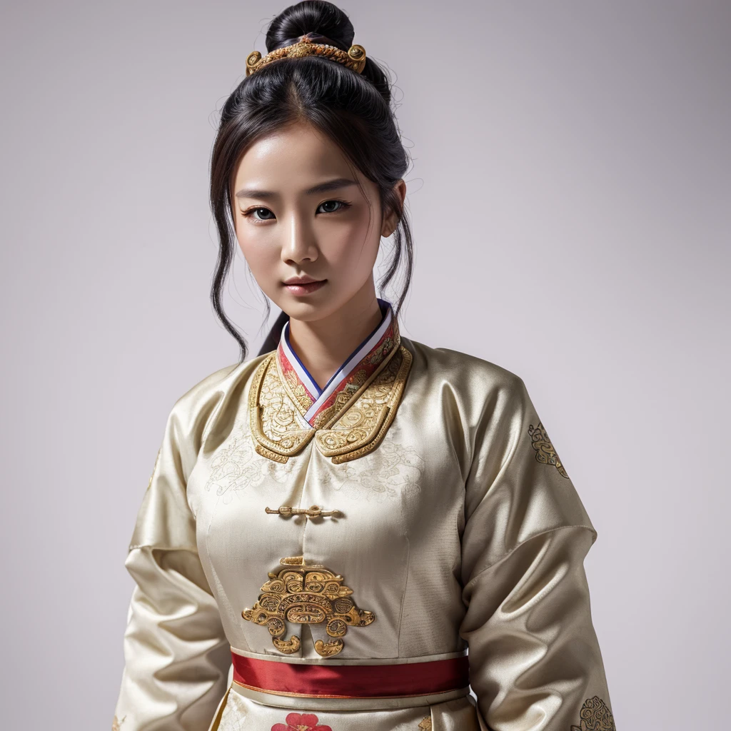 a woman, ancient chinese costume, whole body, Sun light, clear face, clean white background, Masterpiece, super detail, epic composition, ultra high definition, high quality, extremely detailed, Official Art, 8K Uniform Wallpaper, super detail, 32k