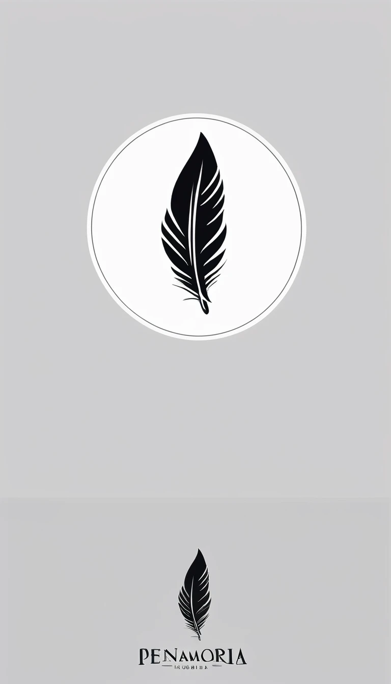 A minimal, modern, simple, cinematic logo design for the brand “Penamemoria". Create a modern, minimalistic, high-quality, logo of a feather that brings memories. The logo must be a symbol for dreams, stories, memories, music and imagination.