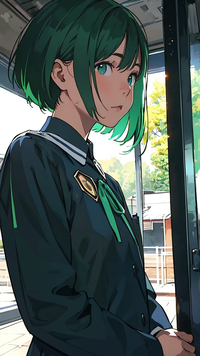 Green Hair、girl、uniform、Naivety、fine、Streamlined Design, Clear lines, High Sharpness