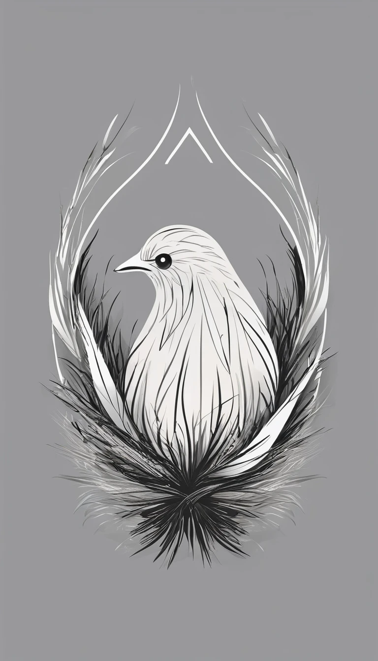A minimal, modern, simple, cinematic logo design for the brand “Penamemoria". Create a modern, minimalistic, high-quality, logo of a boy inside a nest made of feathers. The logo must be a symbol for dreams, stories, memories, music and imagination.