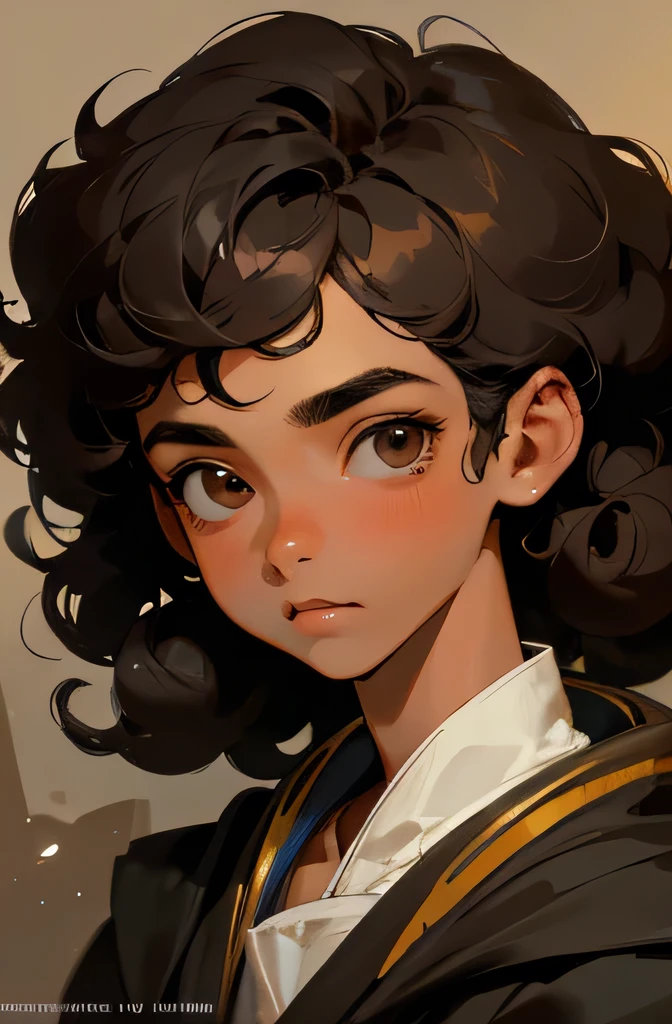 Highest quality、Highest quality、Professional portrait、Science fiction、His name is Maurice Riverinho、16-year-old male、Mexican facial features、Brown Skin、Round, adorable eyes、Lowered eyebrows、Big Mouth、Big Nose、Black Hair、Natural curls、faint-hearted character、Large、Every detail is drawn with precision、masterpiece