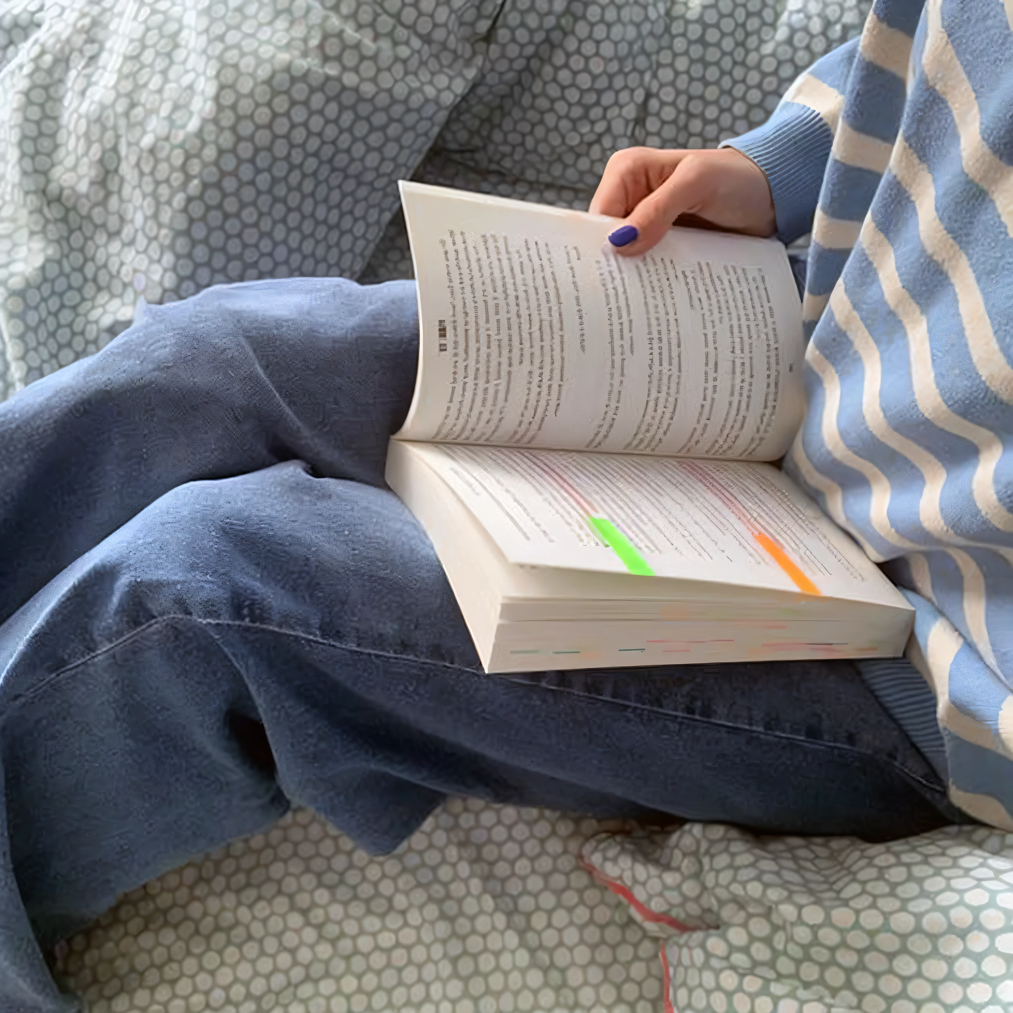 23 year old woman, beautiful woman, light blue hair, long braided hair, reading book, sitting on sofa, living room, cozy living room, Adidas hoody, yoga pants, hyper realistic, highest quality, ultra realistic, extremely detailed, hd, HDR, hyper detailed, professional photoshoot, cinematic, ultra detailed, beautiful body, visually rich, concept art, luminous, intricate details, subtle colors, extremely detailed, ultra sharp focus, light particles, attention to detail, grandeur and awe, stunning visual masterpiece, double exposure, 32k, photorealistic, strong outlines, cinematographic scene, highest quality