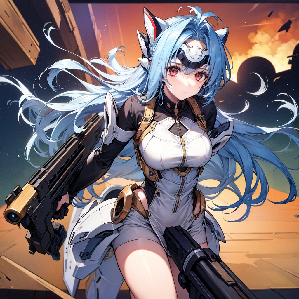 beautiful girl Hold the Gatling Gun