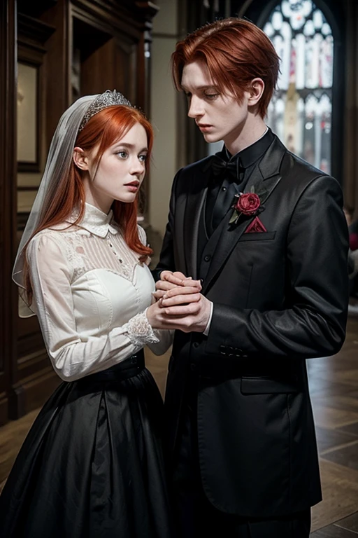 George Weasley redhead boy and Elizabeth Nott black hair girl getting married