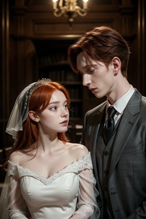 George Weasley redhead boy and Elizabeth Nott black hair girl getting married
