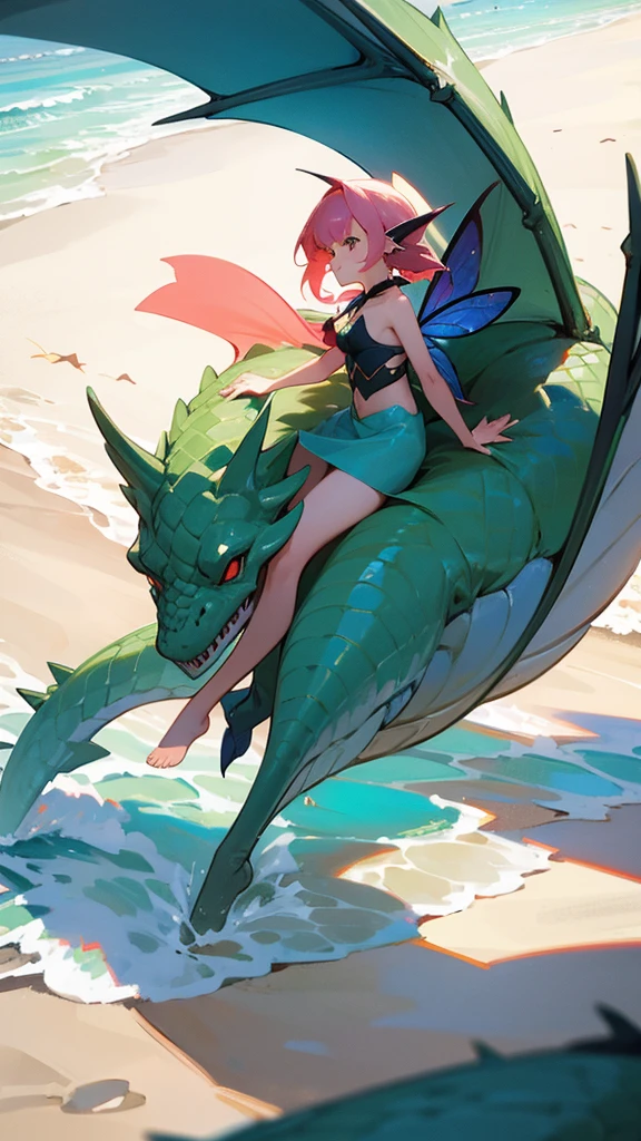 fairy girl on beach with dragon