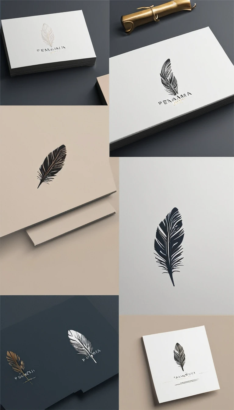 A minimal, modern, simple, cinematic logo design for the brand “Penamemoria". Create a modern, minimalistic, high-quality, logo of a bird feather