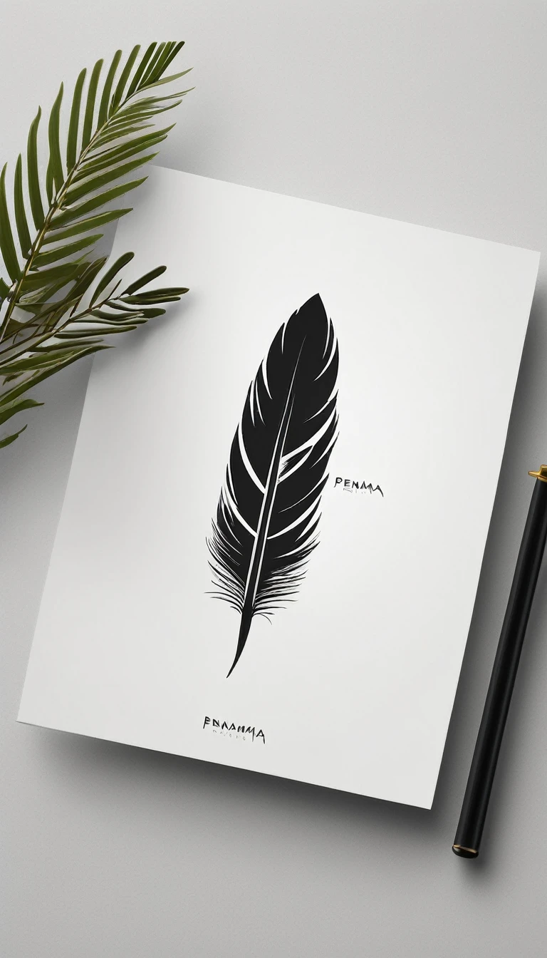 A minimal, modern, simple, cinematic logo design for the brand “Penamemoria". Create a modern, minimalistic, high-quality, logo of a bird feather