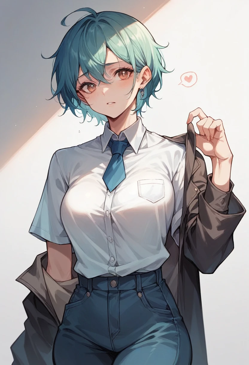 female Suit over shirt There's a dick in my pussy Nipples are visible